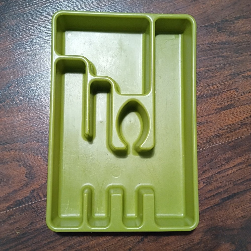 VTG MCM Rubbermaid 2921‎ Avocado Green Silverware Tray Drawer Utensil Organizer